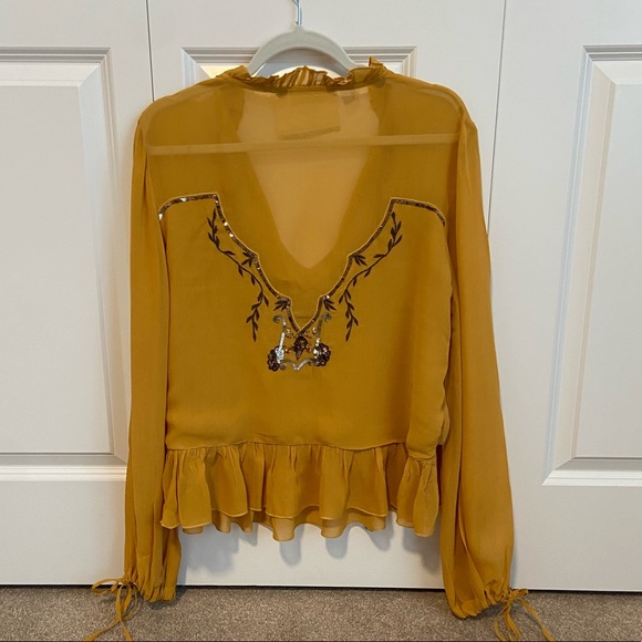 Yellow Boho Long-Sleeve Blouse - Picture 2 of 12
